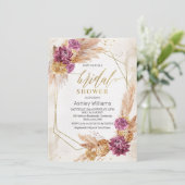 Pruim Boho Pampas Gras Geometrische Bruidsdouche Kaart (Staand voorkant)