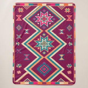 Pruim Boho Zuidwesters Geometrisch Volkskunstpatro Sherpa Deken