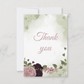  pruim bordeaux en roze bloemetjes bedankkaart (Voorkant)