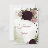  pruim bordeaux en roze bloemetjes bedankkaart (Voorkant)