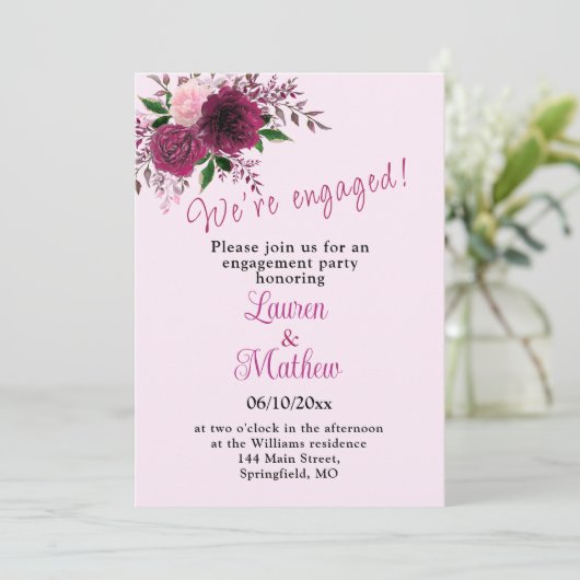 Pruim bordeauxrood bloesem verlovingsfeest I Kaart (Staand voorkant)