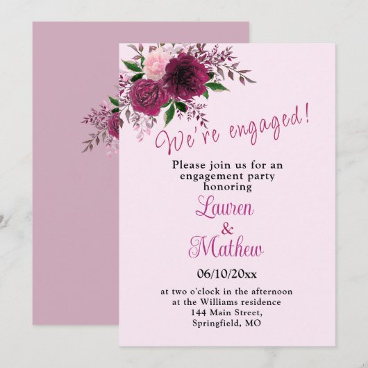 Pruim bordeauxrood bloesem verlovingsfeest I Kaart (Voorkant / Achterkant)