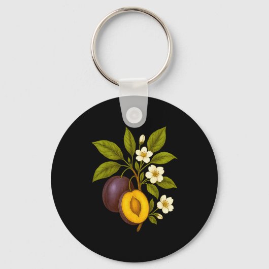 Pruim Botanische Fruit Grafische Boomgaard Boerder Sleutelhanger (Voorkant)