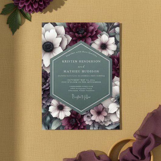 Pruim Botanische Moody Bruiloft Kaart