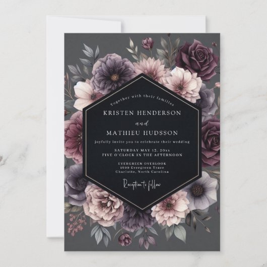 Pruim Botanische Moody Romantische Bruiloft Kaart (Voorkant)