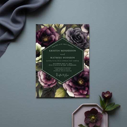 Pruim Botanische Nocturne Bruiloft Kaart