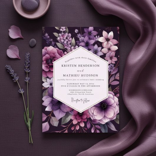 Pruim Botanische Romantische Bruiloft Kaart