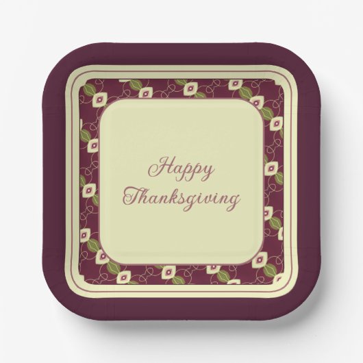 Pruim Bourgogne en Cream Square Papieren Bordje (Voorkant)