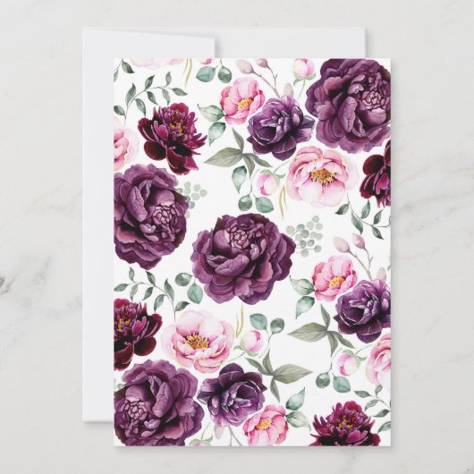 Pruim Bourgondië en Blush Bloemen Waterverf Bruilo Kaart (Achterkant)