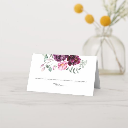 Pruim Bourgondië en Blush Floral Plaatskaartje (Voorkant)