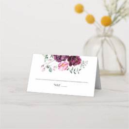 Pruim Bourgondië en Blush Floral Plaatskaartje