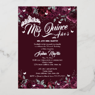 Pruim Bourgondië Roos Mis Quince Quinceanera  Folie Uitnodiging