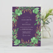 Pruim Bronzen Loof Eucalyptus Bruiloft Kaart (Staand voorkant)