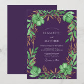 Pruim Bronzen Loof Eucalyptus Bruiloft Kaart (Voorkant / Achterkant)