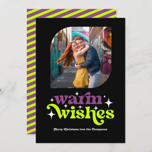 Pruim & Chartreuse Moderne Retro Kerst Foto Feestdagenkaart (Voorkant / Achterkant)