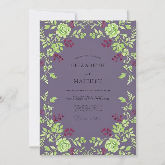 Pruim Chartreuse Roze Bruiloft Kaart (Voorkant)