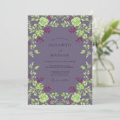 Pruim Chartreuse Roze Bruiloft Kaart (Staand voorkant)