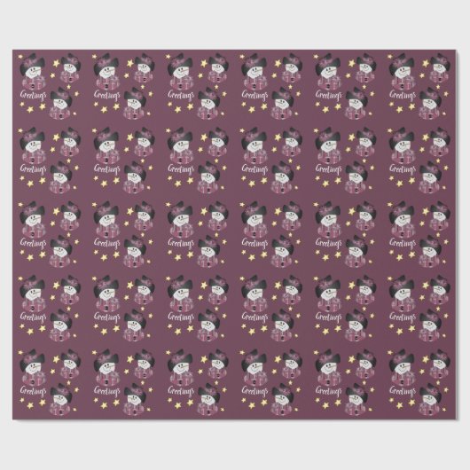 Pruim decoratieve sneeuwpoppen cadeaupapier (Vlak)