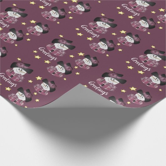 Pruim decoratieve sneeuwpoppen cadeaupapier (Hoek)