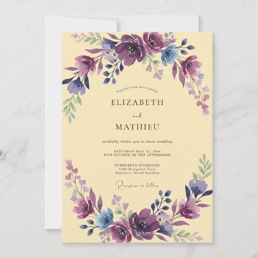 Pruim Delicate Bloemrijke Bruiloft Kaart (Voorkant)
