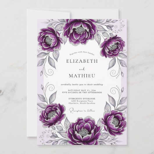 Pruim Elegante Botanische Bruiloft Kaart (Voorkant)