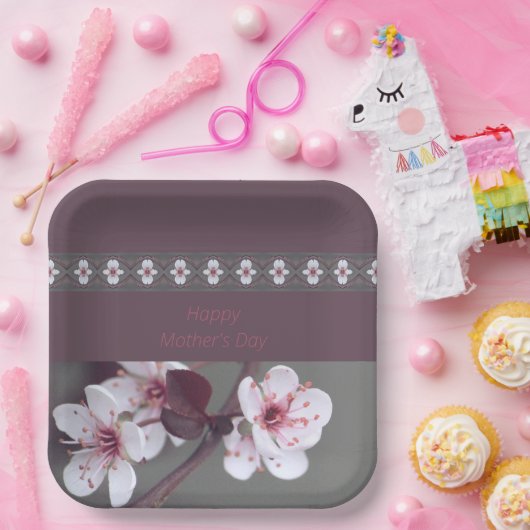 Pruim en Blauwgroen groen vierkant Papieren Bordje (Feest)