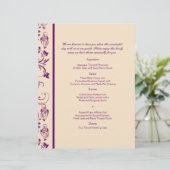 Pruim en Champagne Floral Scroll Bruiloft Menu (Staand voorkant)