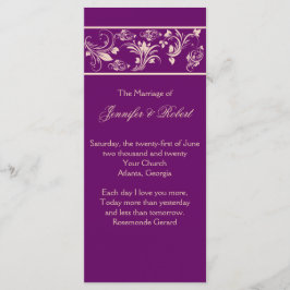 Pruim en Champagne Floral Scroll bruiloft programm Programmakaart