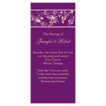 Pruim en Champagne Floral Scroll bruiloft programm