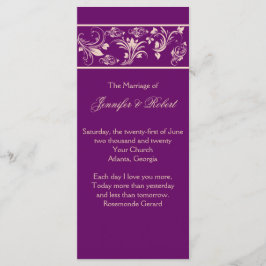 Pruim en Champagne Floral Scroll bruiloft programm Programmakaart