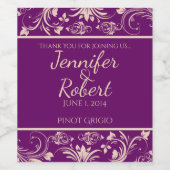 Pruim en Champagne Floral Scroll Wijnlabel Wijn Etiket (Enkel label)