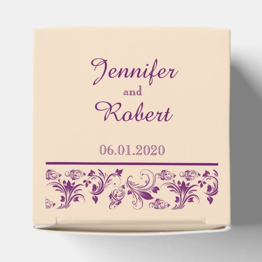 Pruim en Champagne Scroll Bruiloft Favor Box Bedankdoosjes (Bovenkant)