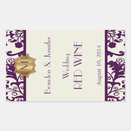 Pruim en Crème Monogram Bruiloft Wijn Sticker (Voorkant)