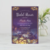 Pruim en Goud Bloemen Boho Bridal Douche Uitnodigi Kaart (Staand voorkant)