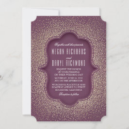 Pruim en Gouden Glitter Vintage Bruiloft Kaart