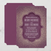 Pruim en Gouden Glitter Vintage Bruiloft Kaart (Voorkant / Achterkant)