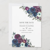 Pruim en Navy Bloemige Trouwfoto Save The Date (Voorkant)