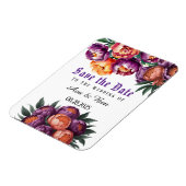 Pruim en Oranje geschilderde Pioen "Save the Date" Magneet (Linkerzijde)