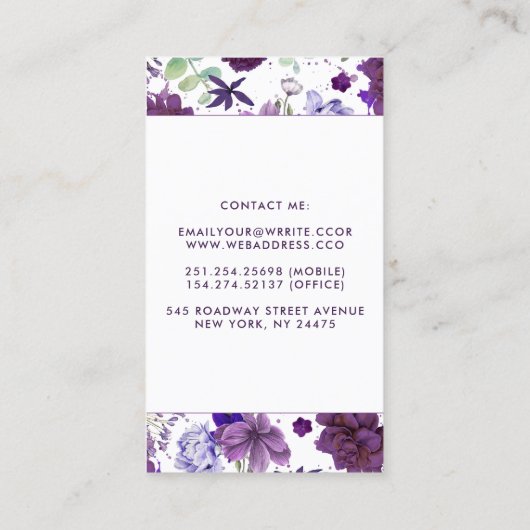 Pruim en paars paarse bloemen stijlvol en elegant visitekaartje (Achterkant)