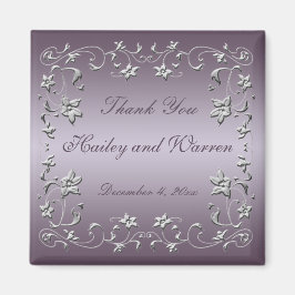 Pruim en Pewter Bloemen Bruiloft Favor Magnet