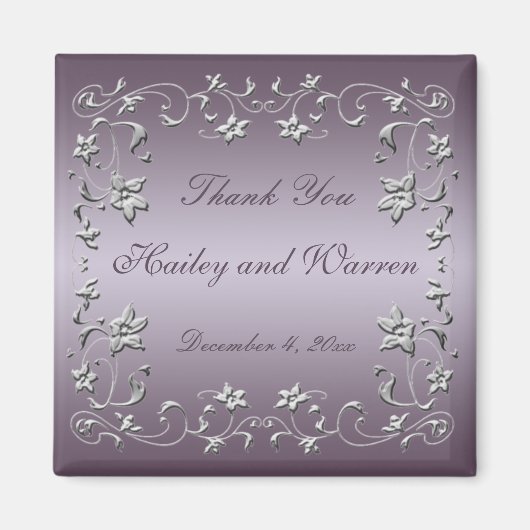 Pruim en Pewter Bloemen Bruiloft Favor Magnet (Voorkant)