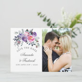 Pruim en roze bloemenbruiloft Bewaar de datum Save The Date (Staand voorkant)