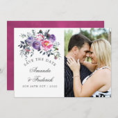 Pruim en roze bloemenbruiloft Bewaar de datum Save The Date (Voorkant / Achterkant)
