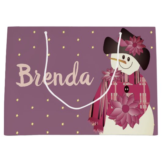 Pruim en roze sneeuwpop groot cadeauzakje (Voorkant)