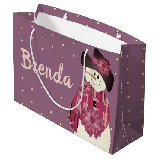Pruim en roze sneeuwpop groot cadeauzakje (Achterkant Gekanteld)