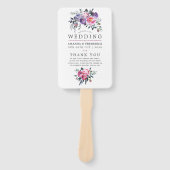 Pruim en roze waterverf bloemen bruiloftsprogramma handwaaier (Voorkant)