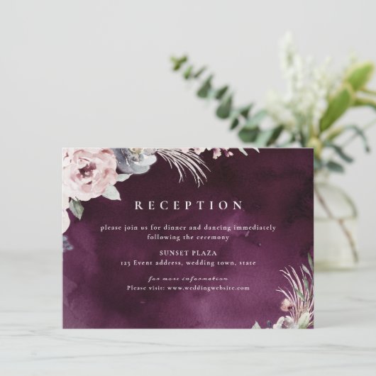 Pruim en stoffige roze rustieke boho bloemenrecept informatiekaartje (Staand voorkant)