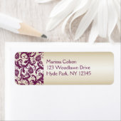 pruim en Taupe Damask Retouradres Label (Insitu)