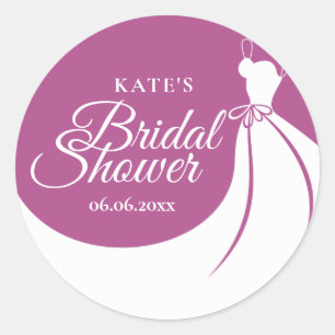 Pruim en Witte Elegante Jurk Bruidsfeest Favor Ronde Sticker