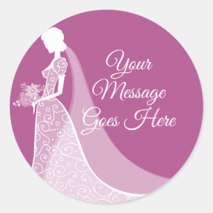 Pruim en Witte Elegante Kant Jurk Bruidsdouche Ronde Sticker